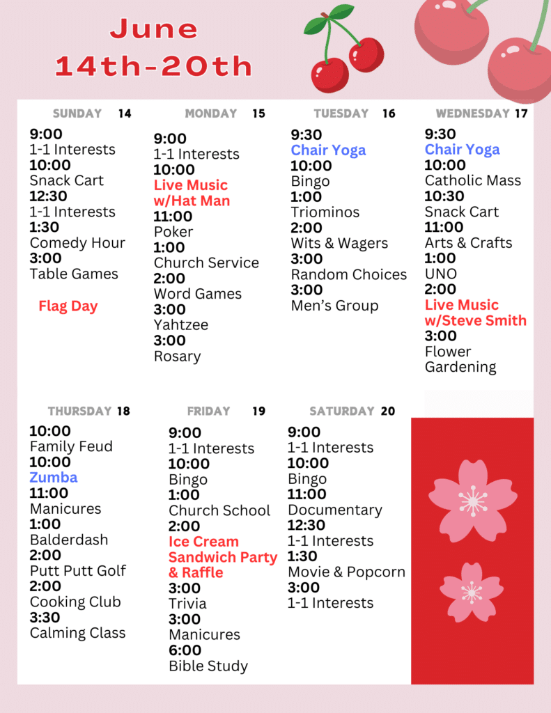 Activity Calendars & Special Events | Skylake Post Acute